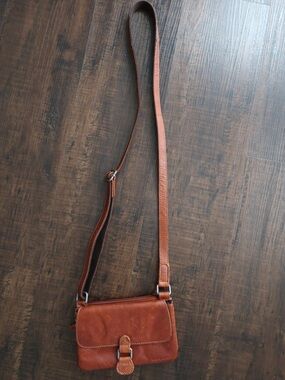 Leather Brown Crossbody Bag with Buckle Accent